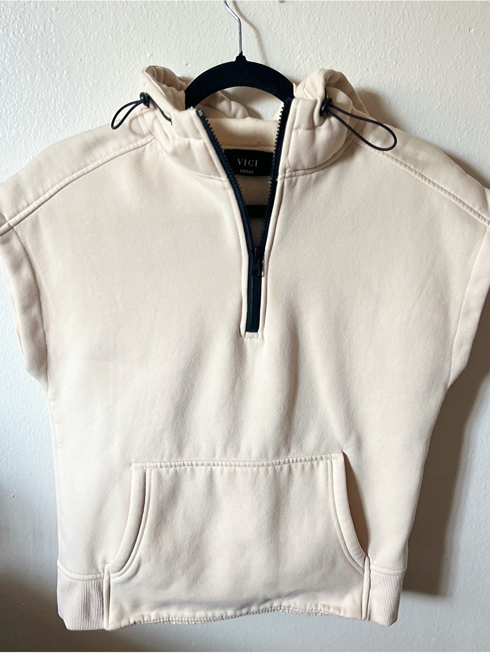 VICI Cream Half-Zip Hooded Pullover with Kangaroo Pocket